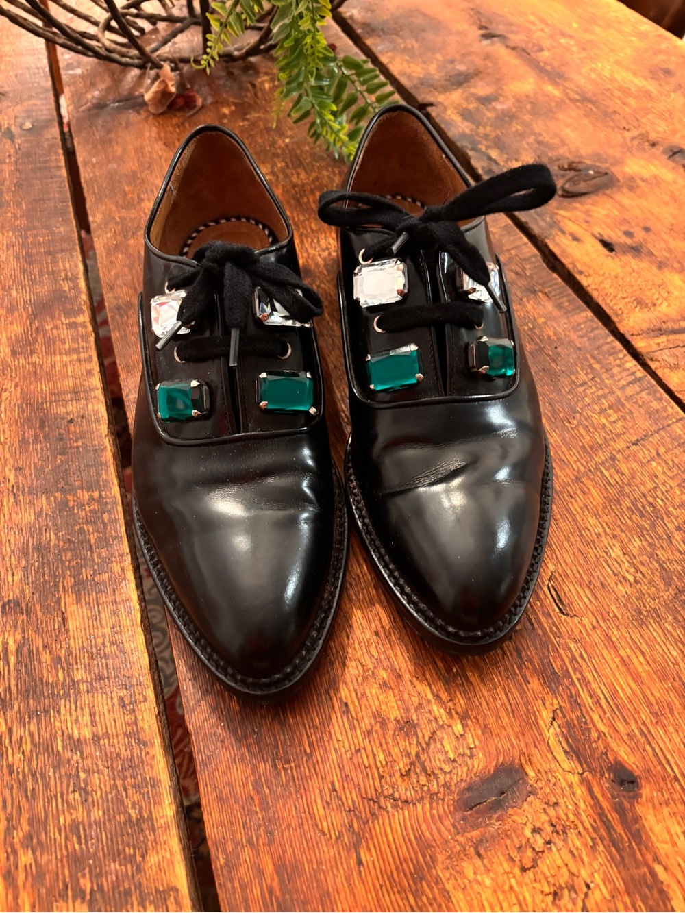 Unisex Toga Pulla Tokyo Black Leather Bejeweled Embellished Brogues Flats 41